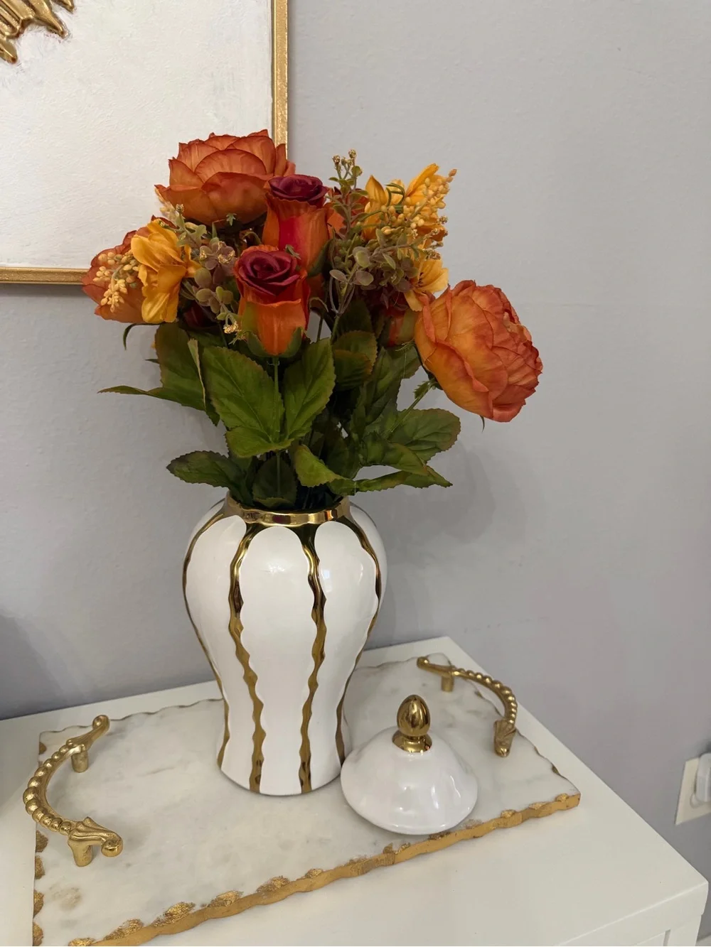 White and Gold Decorative Porcelain Jar with Lid - Home Accents
